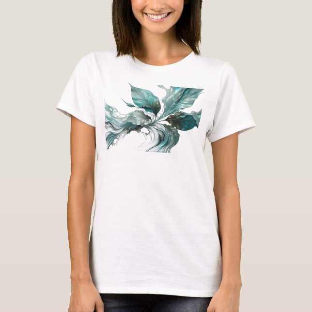 Camiseta elegante de hojas abstractas de plata (Anverso)