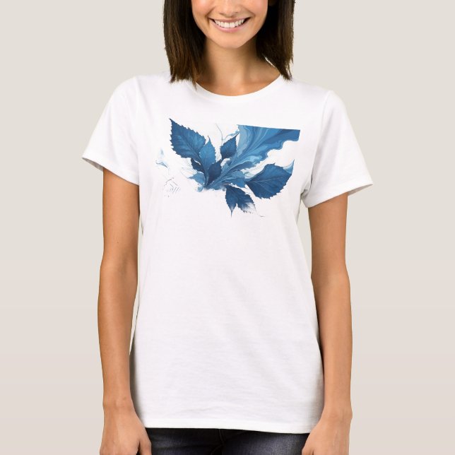 Camiseta elegante de hojas abstractas Navy (Anverso)
