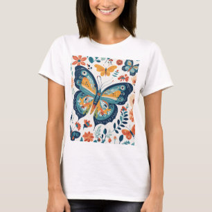 Camiseta elegante de mariposa rosa - Flor femenina