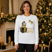 Camiseta elegante de Navidad en negro y dorado de