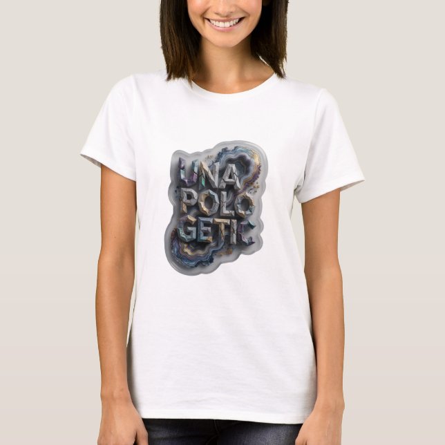 Camiseta elegante de plata con lema SIN DISCULPAS (Anverso)