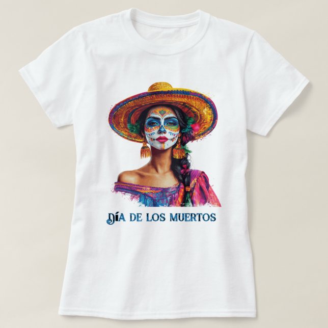 Camiseta Elegante Día de la Muerta del Cráneo de Azúcar Lad (Diseño del anverso)