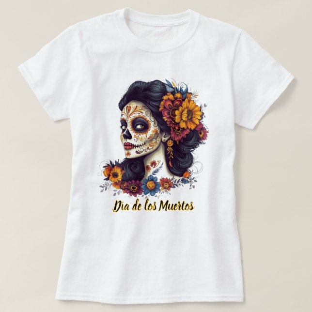 Camiseta Elegante Día de la Muerte de la Mujer del Cráneo d (Diseño del anverso)
