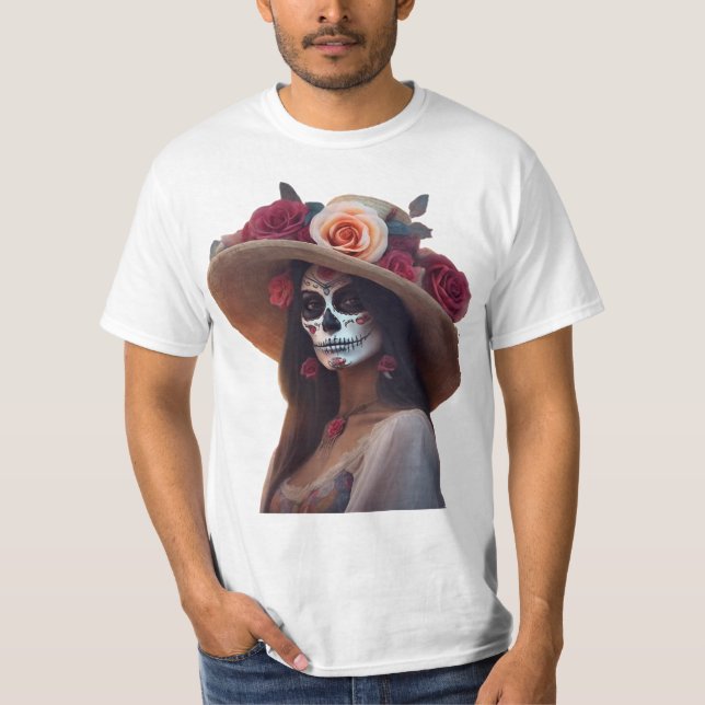 Camiseta Elegante día de la mujer muerta con Gorra floral (Anverso)