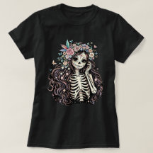 Elegante Día de los Muertos Chica de Cráneo de Azú