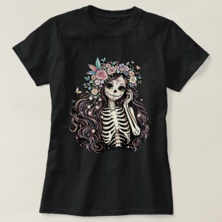 Camiseta Elegante Día de los Muertos Chica de Cráneo de Azú