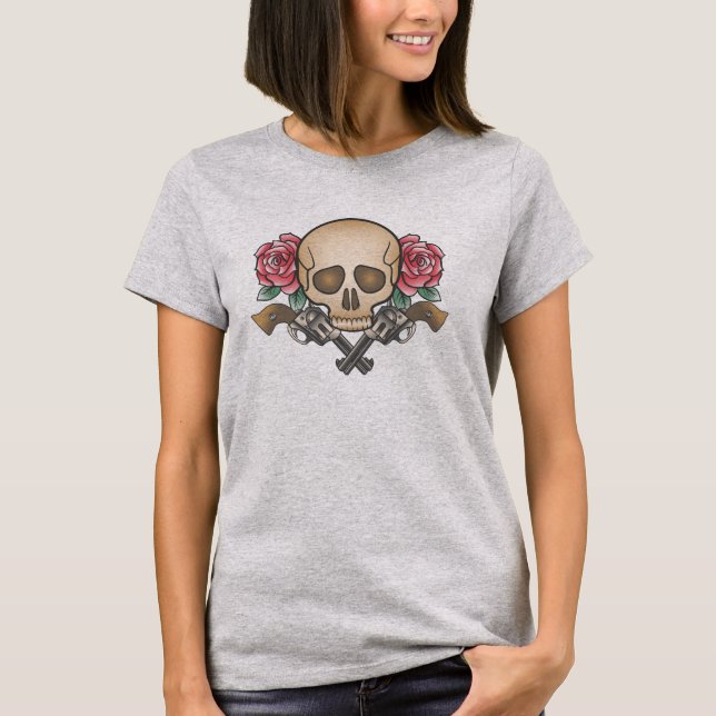 Camiseta Elegante Día de los Muertos Skull y Guns | Camiset (Anverso)
