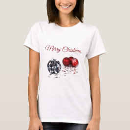 Camiseta Elegante Diamante y Ornamentos de Navidad Rojo