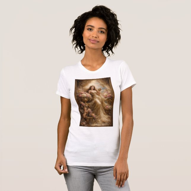 Camiseta Elegante Diosa Dorada con Querubín (Anverso completo)