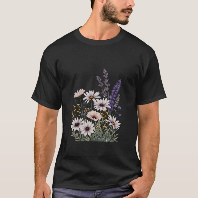 Camiseta Elegante diseño de Bouquet floral - Daisies y Lave (Anverso)