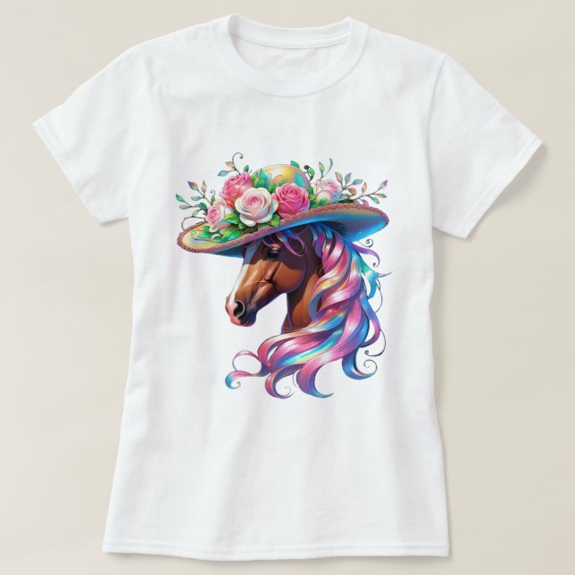 Camiseta Elegante diseño Gorra de caballos florales - Día D (Diseño del anverso)