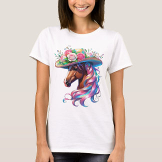 Camiseta Elegante diseño Gorra de caballos florales - Día D