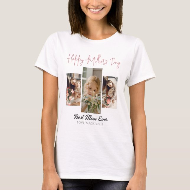 Camiseta Elegante dulce rosa Feliz Día de la Madre Tres fot (Anverso)