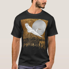 Camiseta Elegante Egret, Luna de Plata y Campos de Oro