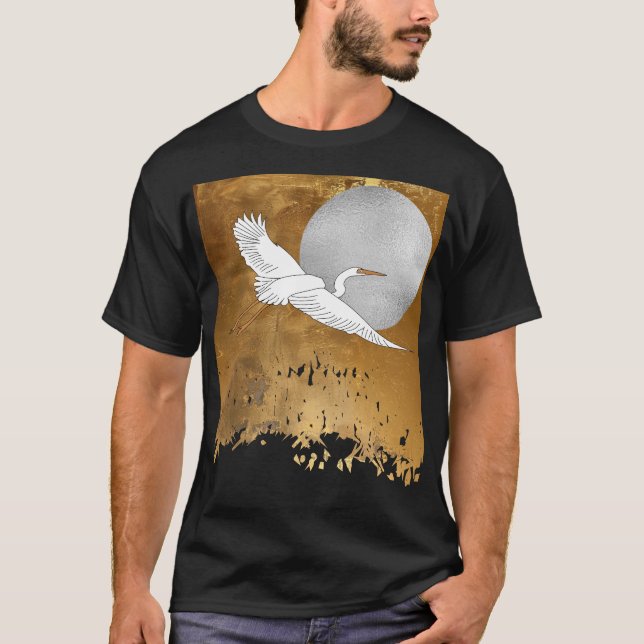 Camiseta Elegante Egret, Luna de Plata y Campos de Oro (Anverso)