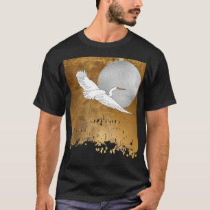 Camiseta Elegante Egret, Luna de Plata y Campos de Oro