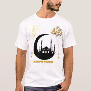 Camiseta Elegante Eid Mubarak Dorado Celebración de la Luna