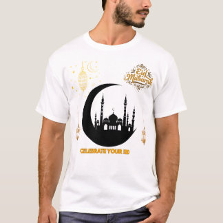 Camiseta Elegante Eid Mubarak Dorado Celebración de la Luna