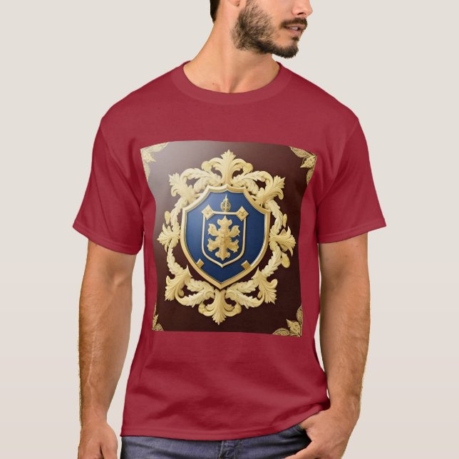Camiseta Elegante Emblema Dorado Con Escudo Ornato (Anverso)