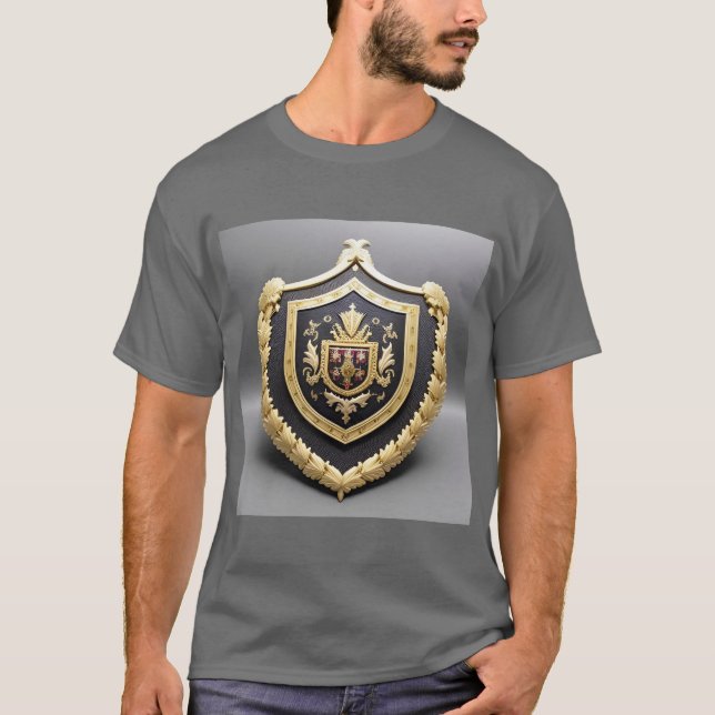 Camiseta Elegante Emblema Dorado Con Escudo Ornato (Anverso)