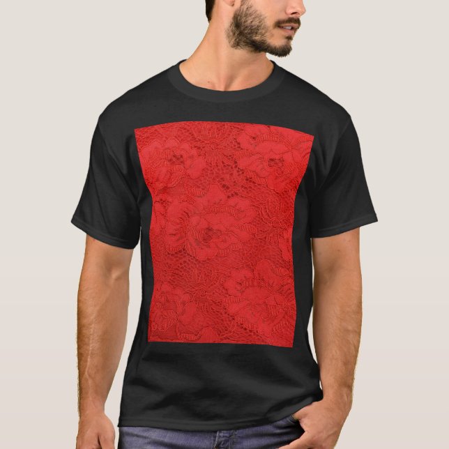 Camiseta Elegante encaje rojo, textura perfecta (Anverso)