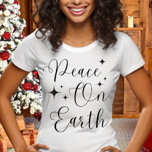 Camiseta Elegante Escritura Paz En La Tierra Feliz Navidad 