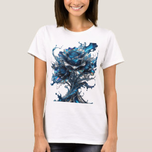 Camiseta Elegante estampa de ROSE AZUL plateada