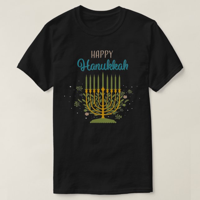 Camiseta Elegante, feliz Hanukkah, Menorah (Diseño del anverso)