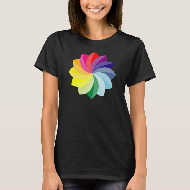 Camiseta Elegante flor de Petal Arcoiris Mandala (Anverso)