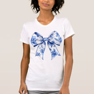 Camiseta Elegante Floral Azul Bow Vintage Chinoiserie estil