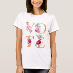 Camiseta Elegante Floral de Melocotón Femenino Vota