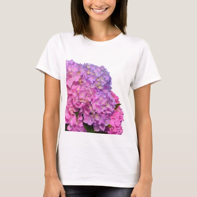 Camiseta Elegante floral rosa púrpura hidrangeas (Anverso)