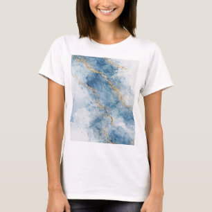 Camiseta Elegante flujo abstracto de brillo azul dorado