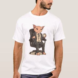 Camiseta Elegante Gato de negocios sin pelo con café - Offi
