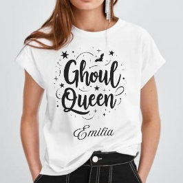 Camiseta Elegante Ghoul Queen Name Halloween Caligrafía