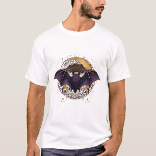 Camiseta Elegante gótica-murciélago ante luna creciente