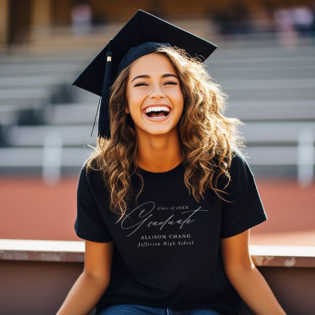 Camiseta Elegante Graduación Personalizada de Guión Blanco (Subido por el creador)