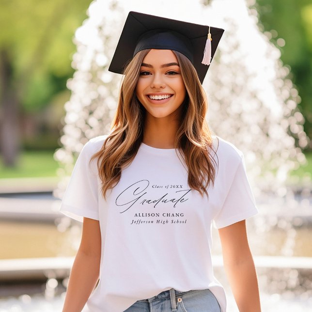 Camiseta Elegante Graduación Personalizada de Guión Negro (Subido por el creador)