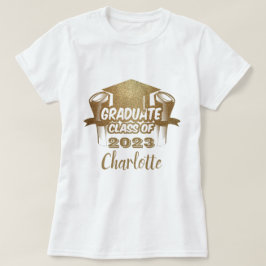 Camiseta Elegante Graduado Clase de 2023 Nombre dorado T-Sh