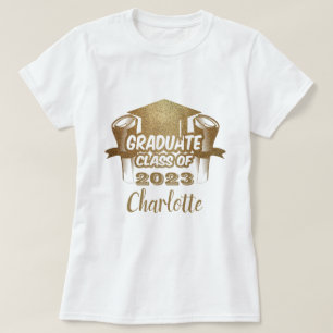 Camiseta Elegante Graduado Clase de 2023 Nombre dorado T-Sh