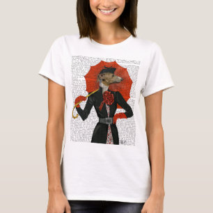 Camiseta Elegante Greyhound y Paraguas Rojo 2