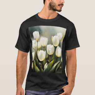Camiseta Elegante grupo de tulipanes blancos en un jardín s