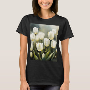 Camiseta Elegante grupo de tulipanes blancos en un jardín s