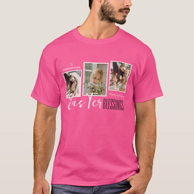 Camiseta Elegante guión Feliz Familia de Pascua Tres Foto (Anverso)