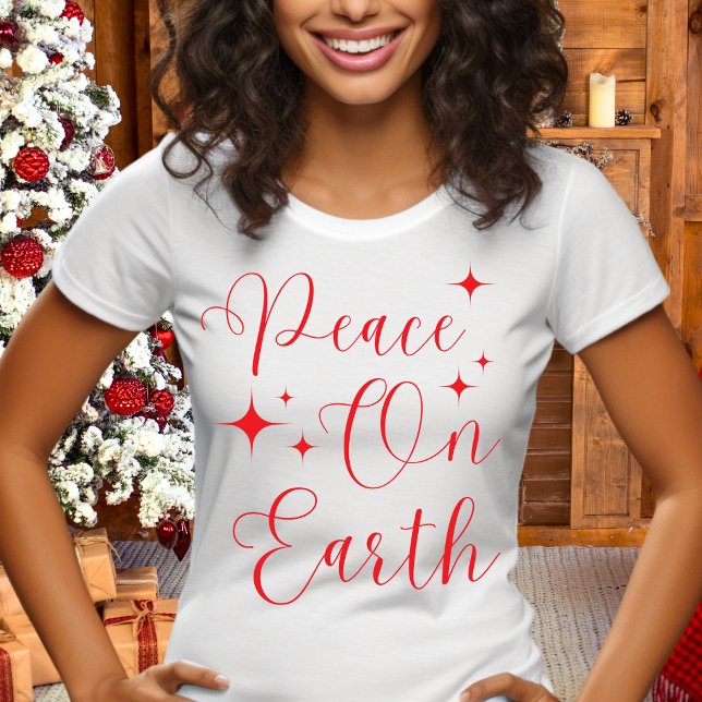 Camiseta Elegante Guión Rojo Paz en la Tierra Feliz Navidad (Subido por el creador)