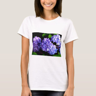 Camiseta Elegante hortensias azul violeta de flores moradas