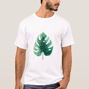 Camiseta Elegante Ilustracion color agua verde monstera