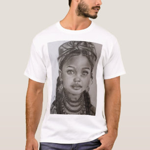 Camiseta Elegante ilustración de retrato de niña con carbon