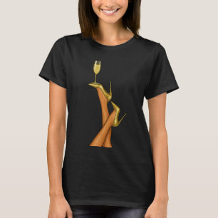 Camiseta Elegante Ilustracion de vidrio y zapato de champán