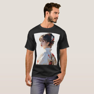 Camiseta Elegante imagen de Chica Kimono - Inspiración japo